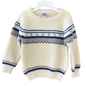 Vintage Little Show Offs Toddler Boys Off White Blue Sweater Size‎ 3T Acrylic